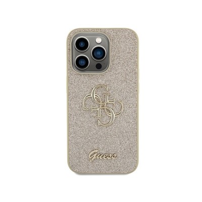 Husa IPhone 15 Pro Max, Guess Originala, Big Metal Logo, Glitter, Gold